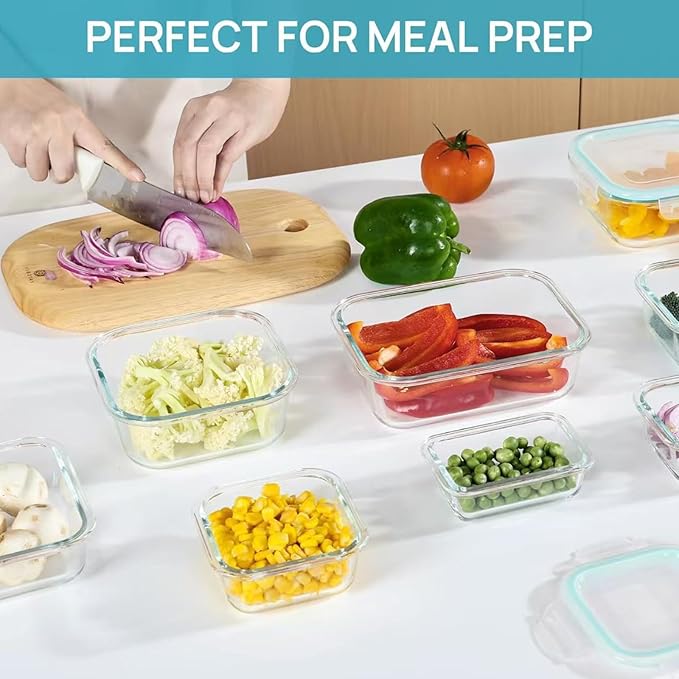 8 Pack Glass Food Storage Containers with Airtight Lids, Glass Meal Prep Containers, Bento Boxes for Lunch, for Microwave, Oven, Freezer and Dishwasher, BPA Free