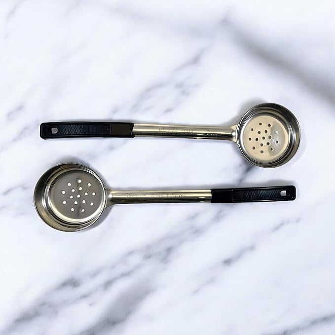 6 Ounce Slotted Stainless Steel Portion Control Ladle Spoon for Measuring and Serving; Commercial Grade Serving Scoops [Pack of 12]