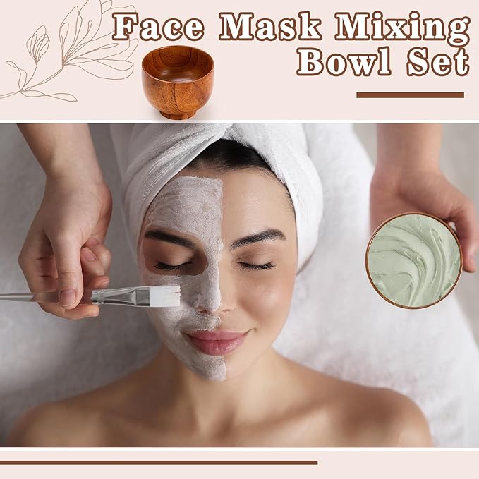 6 Pcs Wood Facial Mask Mixing Bowl Bulk, 3.54 Inch Wooden Facial Bowls Esthetician Supplies for Women DIY Skincare Products Home Salon