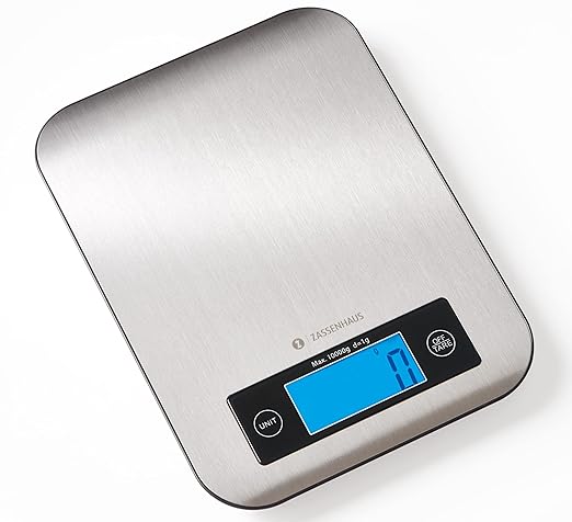 Zassenhaus Pure Digital Kitchen Scale, 9.3" x 6.9", Stainless Steel - Digital Food Scales Kitchen - Kitchen Scales Digital Weight - Espresso Scale - Weight Scale Food