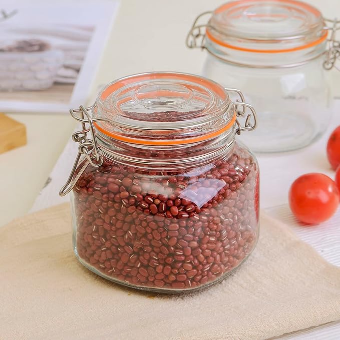 25 oz Glass Jars With Airtight Lids And Leak Proof Rubber Gasket,Wide Mouth Mason Jars With Hinged Lids For Kitchen Canisters 750ml, Glass Storage Containers