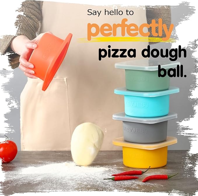 Stackable Silicone Artisan Pizza Dough Proofing Proving Containers with Lids pizza making accessories-4 pack-500ml portion (Yellow)
