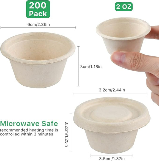 200 Pack 2oz Biodegradable Condiment Cups with Lids, 2 oz Containers with Lids, Small Condiment Cups Sauce Cups for Ketchup Salad Sauce Cheese Buttter