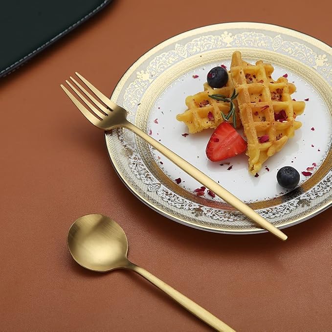 Matte Gold Silverware Set 40 Pieces, Stainless Steel Golden Flatware Set, Titanium Plating Cutlery Set, Matte Gold Utensil Sets, Service Set for 8 (Matte Golden)