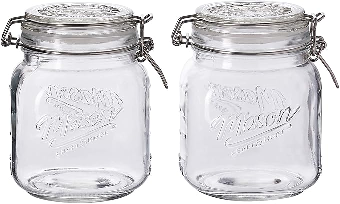 Mason Craft & More Clear Glass Clamp Jars, 1 Liter 2PK