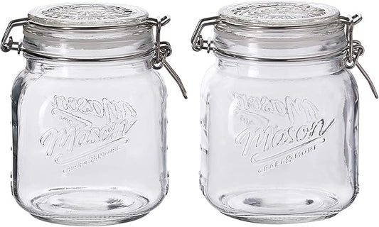 Mason Craft & More Clear Glass Clamp Jars, 1 Liter 2PK