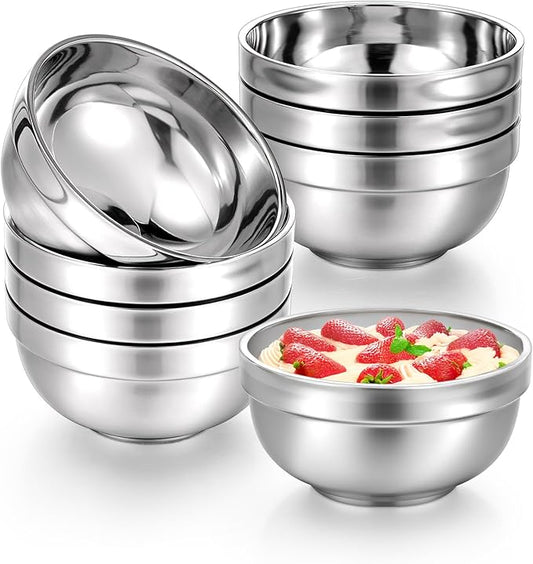 10Pcs 5 Inch Stainless Steel Bowls 15 Oz Double Walled Insulated Soup Bowls Unbreakable Snacks Bowl Salad Bowl for Sauces, Rice, Noodle, Ice Cream, Dishwasher Safe