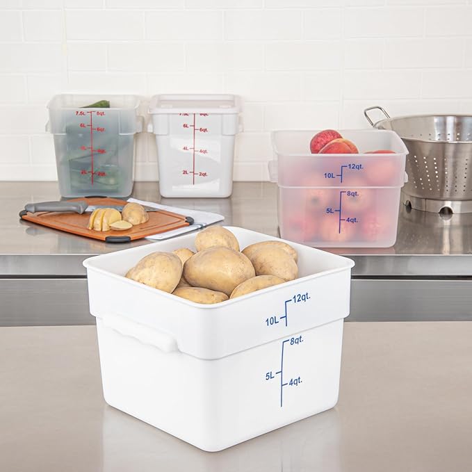 Restaurantware - Met Lux 12 Quart Food Storage Containers, 10 White Storage Containers - Lids Sold Separately, Blue Volume Markers, Dishwashable Containers, Side Handles, For Storing Foods