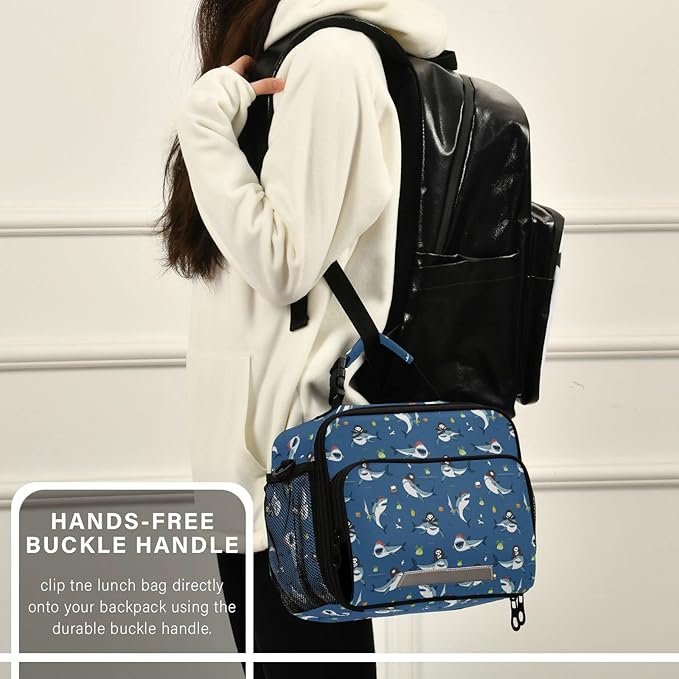 Pirate Shark Kids Lunch Bag Sea Animal Insulated Lunch Bags Reusable Lunch Box Lunch Tote Bag for School Office Work Picnic