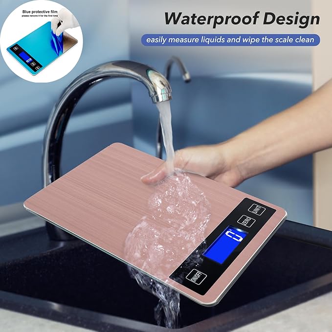 33lb Food Kitchen Digital Scale,1g/0.05oz Precise Graduation, USB Charging Kitchen Scale, Waterproof Stainless Steel with LCD Display, Ounces and Grams for Weight Loss, Cooking, Baking (red)