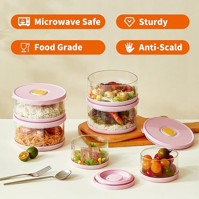 2 Pack Borosilicate Glass Soup Bowls, Glass Food Storage Containers with Lids, Glass Meal Prep Containers, Microwave Safe, Airtight & Leak Proof, for Lunch & Picnics (White & Pink)