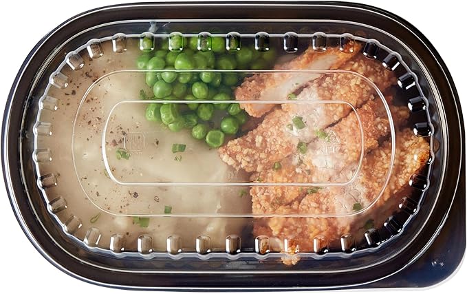 RW Base 32 Ounce Meal Prep Containers, 50 Microwavable To Go Containers With Lids - Disposable, Freezable, Black Plastic Oval Food Containers, Pack Hot And Cold Food, For Takeaway - Restaurantware