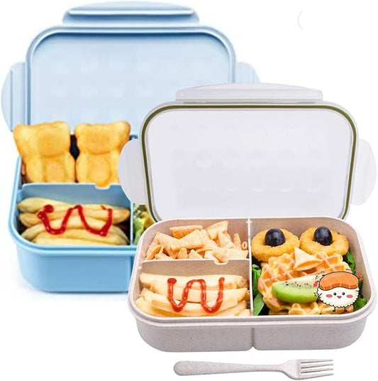 MISS BIG Bento Box, Bento Box for Kids&Adults,Ideal Leak Proof Lunch Box Kids,Mom’s Choice Kids Lunch Box, No BPAs and No Chemical Dyes,Microwave and Dishwasher Safe Lunch Containers(White M+ Blue L)