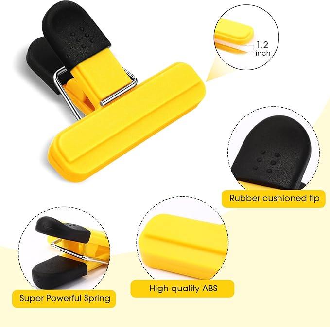 20 Pcs Chip Bag Clips Plastic Heavy Duty Clips Food Bag Clips Heavy Seal Grip for Food Storage Snack, 3.07 x 2.56 x 1.46 Inch(Yellow)