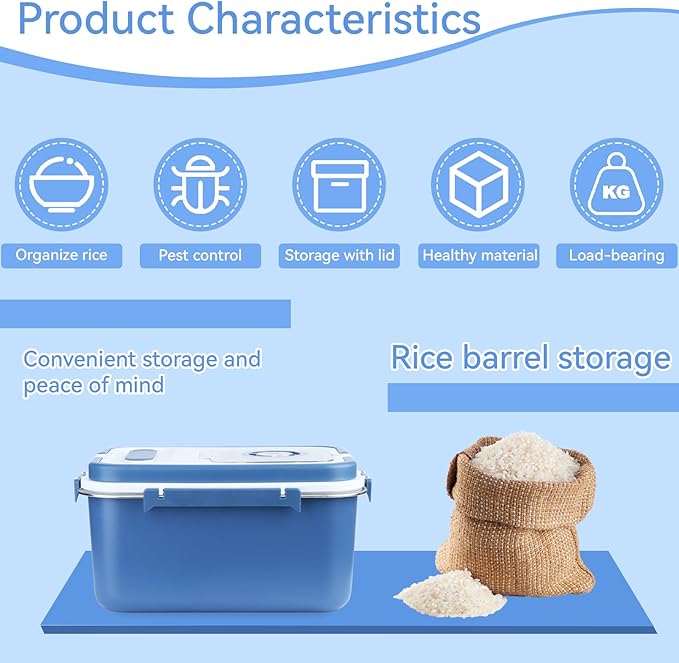20lbs Stainless Steel Flour Storage Bin Airtight Rice Storage Container Metal Cereal Grain Dry Food Storage Boxes for Kitchen Countertop Pantry, Blue