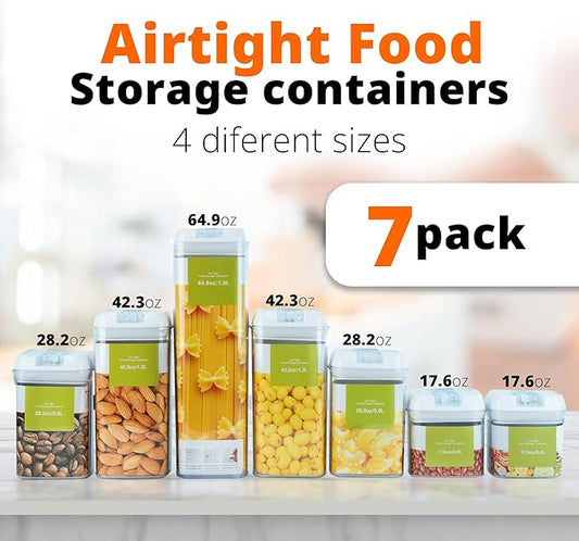Cereal Containers Storage - 7 Pieces Airtight Food Storage Containers BPA Free Plastic Food Storage Containers with Lids Rice Container Includes Labels