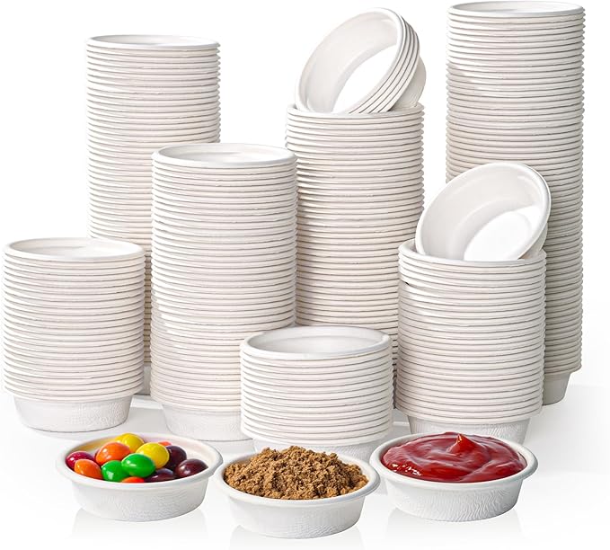 ECOLipak 1 oz Compostable Condiment Cups, 1000 Pack Biodegradable Bagasse Portion Cups for & Samples, Jello Shots, Tastings, Dessert, Juice, Souffle
