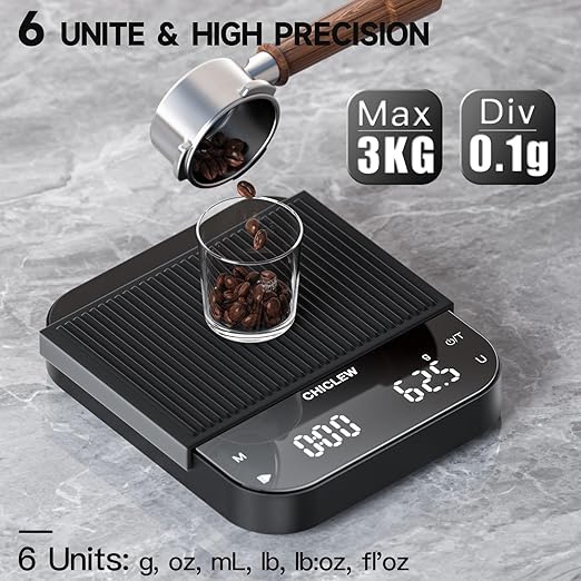 Digital Coffee Scale with Timer, 3kg/0.1g Espresso Scale for Pour-Over Coffee, 3 Modes 6 Units Barista Scale, Portable Mini Coffee Scale with Gravity Sensor