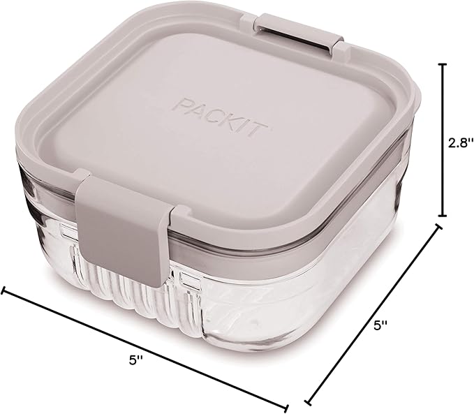 PackIt Mod Snack Bento Food Storage Container, Steel Gray, Shatterproof Crystal Clear Base, with Leak-resistant Dividers and Lid, Microwavable, Dishwasher Safe, Perfect for Snacks