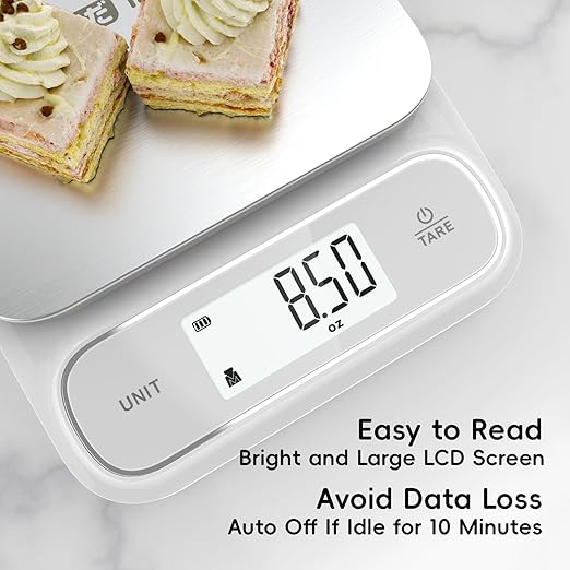Tada 11lb Food Kitchen Digital Scale with 0.01oz/0.1g Precision IPX6 Waterproof, Type-C Charging, Ounces and Grams for Weight Loss, Cooking, Baking (White)