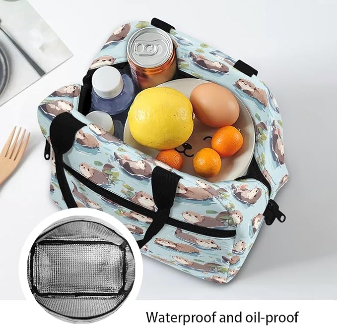 Showudesigns Sea Otter Lunch Box for Women Kids Lunch Bag Lightweight Bento Cooler Bag Cute Insulated Lunchbox Container Hippie Picnic Bags Crossbody Purse Keep Food Cold and Warm