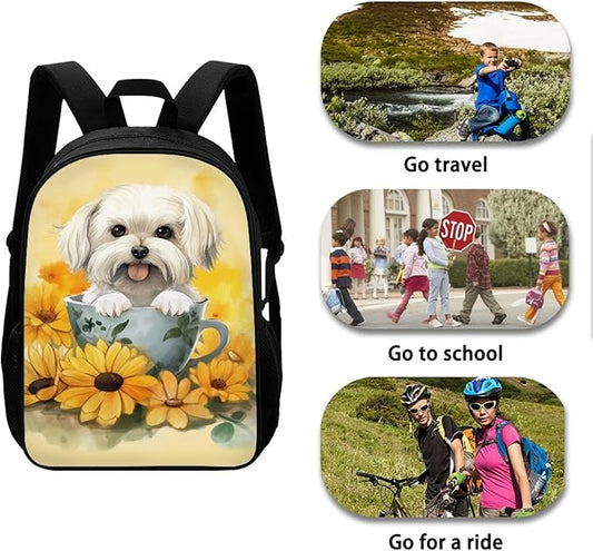 Dolyues 3Pcs Backpack Set Kids School Backpack Cute Lunch Box Zipper Pencil Case Dog and Sunflower Girls Backpack 17 Inches with Insulated Lunch Box Pen Case Set
