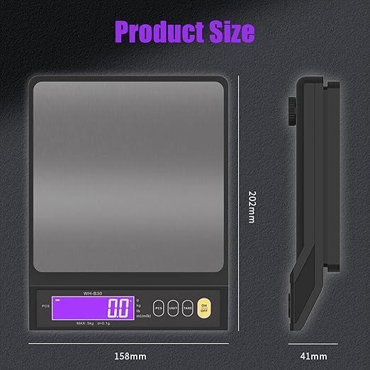 Digital Food Scale, Rechargeable Baking Electric Weight Scale with LCD Display, Electronic Scale with Counting Tare Zeroing Auto Power Off Unit Conversion Function (10kg 0.1g)