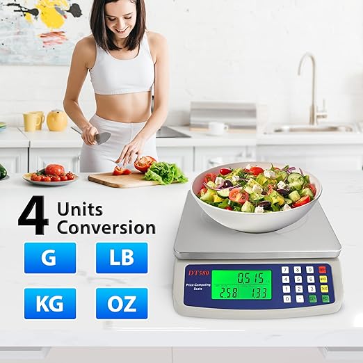 Large Digital Kitchen Scale 40kg/88lb Stainless Steel Price Computing Scale Counting Scale Deli Scale with LCD Display for Baking Bread Cooking Meat Prep Parts and Coins Adapter Included