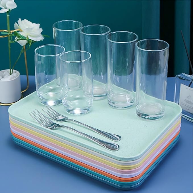 Lyellfe 8 Pack Fast Food Serving Tray, 15 by 10-Inch Wheat Straw Cafeteria Tray, Colorful Restaurant Serving Trays, Rectangular Serving Platter for Party, Home, School, Restaurant