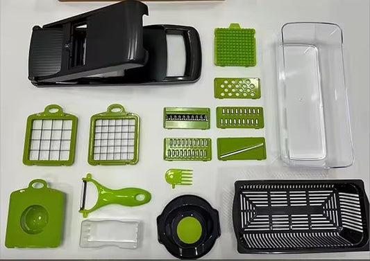 16 In 1 Vegetable Chopper - Multifunctional Food Chopper with Stainless Steel Blades, Adjustable Mandoline Slicer With Container, Kitchen Gadgets & Essentials
