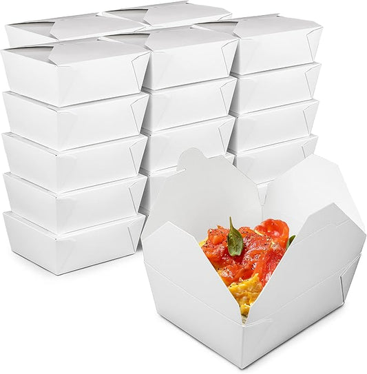 Fit Meal Prep 300 Pack 48 oz Paper Take Out Containers 6.8 x 5.5 x 2.5 - White Lunch Meal Food Boxes #8, Disposable Storage To Go Packaging, Microwave Safe, Leak Grease Resistant for Restaurant