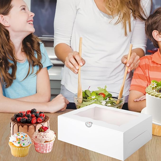 16 Pcs Cake and Cupcake Combo Bento Boxes with Clear Lid and 8 Cupcake Holes for Vanlentine Wedding Birthday Party Bakery Baking Supplies (1+8/16Pcs)