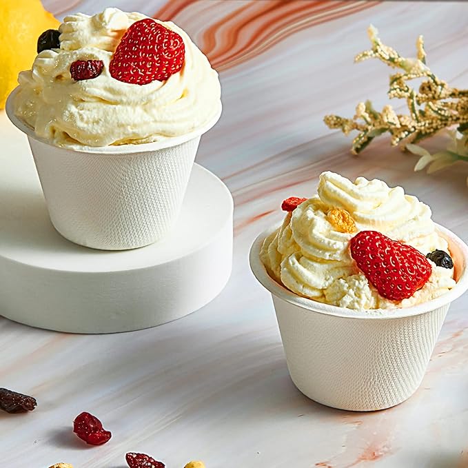 ECOLipak 200 Pack 4 oz Compostable Portion Cups, 100% Biodegradable Souffle Cups, Disposable Paper Cups for Condiment Samples