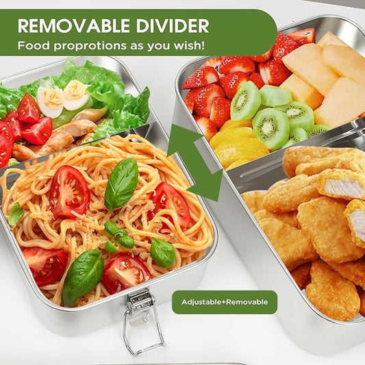 304 Stainless Steel Bento Box,3 Pack Stainless Steel Containers With Lids 2400/1400/850ml,Leak-Proof & Stackable Metal Lunch Box Food Storage Containers for Work Work,Picnic