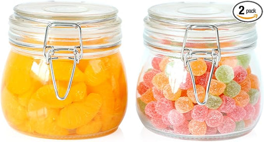 Glass Jar With Airtight Lid 16 Oz (Set Of 2) Wide Mouth Airtight Food Storage Containers Leakproof Canister For Coffee,Sugar,Chocolate Chips,Canning,Candy,Cereal,Spice,Pickle,Cookies,Dried Fruits
