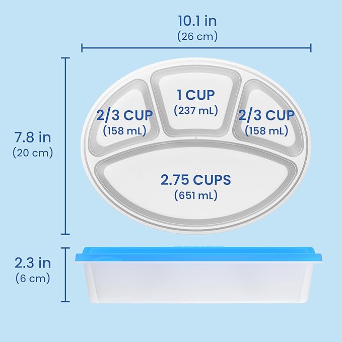 Bentgo Easyboxes 4-Compartment Oval Containers - Patented Design 8-Piece Set; 4 Trays & 4 Fitted Lids Seal in Freshness; Reusable Food Storage & Meal Prep BPA-Free Containers (Classic)
