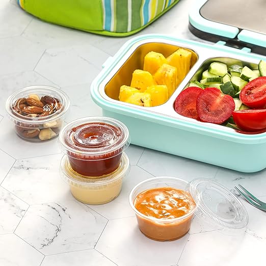 [260 Sets - 2 oz ] Jello Shot Cups, Small Plastic Containers with Lids, Airtight and Stackable Portion Cups for Salad Dressing, Dipping Sauce and Condiment for Lunch, Party, Trips