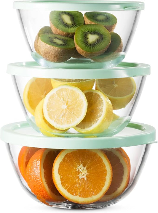 Concept Mixing Bowls with Lids, Glass Nesting Bowls, Space Saving Food Storage Containers, 6 Piece Set