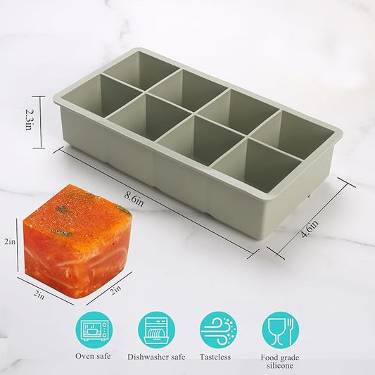 1/2 Cup Silicone Freezer Tray With Lid - Silicone Freezer Molds 4-Pack For meal prep & freezing of various sauces and other dishes, makes 32 perfect 1/2 cup portions cubes (Green 4 Pack)