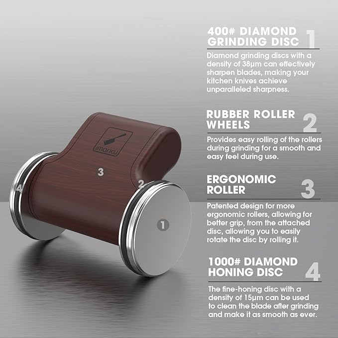 imarku Knife Sharpener, Professional Rolling Knife Sharpener with ABS Construction, 2 Diamond Discs & 4 Magnetic Angles (12°/13°/15°/20°) for All Kitchen Knife Set, Father's Day Gifts