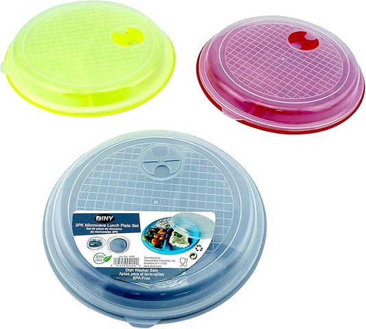 2 PACK - Microwave Food Storage Travel Tray Containers - Portion Control - 3 Section Compartment Divided Plates with Vented Lid For Easy Reheat Adults & Kids Tray - Random Colors Shipped(2, assorted)