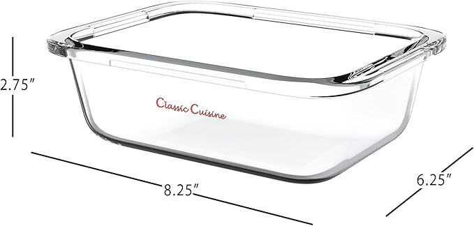 Classic Cuisine 5-Pack Glass Food Storage Containers Set - 1-Compartment Dishwasher and Microwave-Safe Glassware with Snap-Shut Lids for Meal Prep