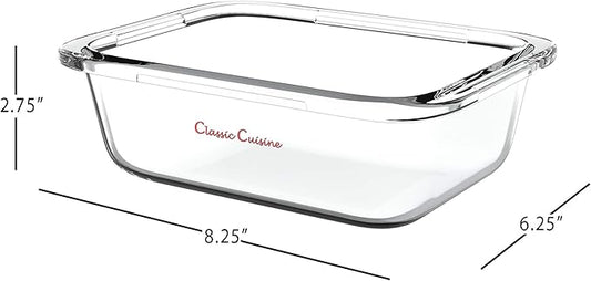 Classic Cuisine 5-Pack Glass Food Storage Containers Set - 1-Compartment Dishwasher and Microwave-Safe Glassware with Snap-Shut Lids for Meal Prep