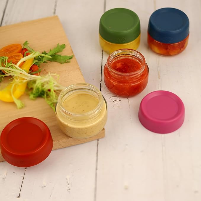 2 OZ Glass Food Jar Storage Containers with Airtight Lids, Reusable Wide Mouth Overnight Oats Glass Mason Jars for Snacks Yogurt Pudding(Multicolor 8pack)