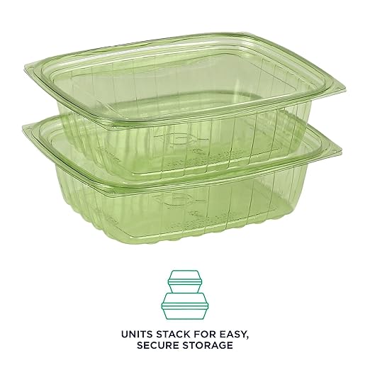 ECO PRODUCTS Compostable 24oz Rectangular Deli Containers With Lids, Pack of 50, Veridian Clear Green Meal Prep, Made from PLA, A Renewable Material Made from Plants, One Lid Fits All