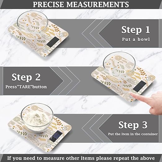 Food Scale Kitchen Scale for Baking Cooking Digital Food Weighing Measuring Scale Small Waterproof Electric Food Scale Boho Leaves Dreamcatcher