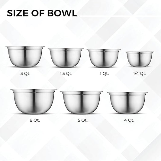 AVADOR Premium Stainless Steel Mixing Bowls, Set of 7 Brushed Stainless Steel Mixing Bowl Set, Easy To Clean, Space Saving, Great for Cooking, Baking, Prepping (7 pc mixing Bowl With Lids)