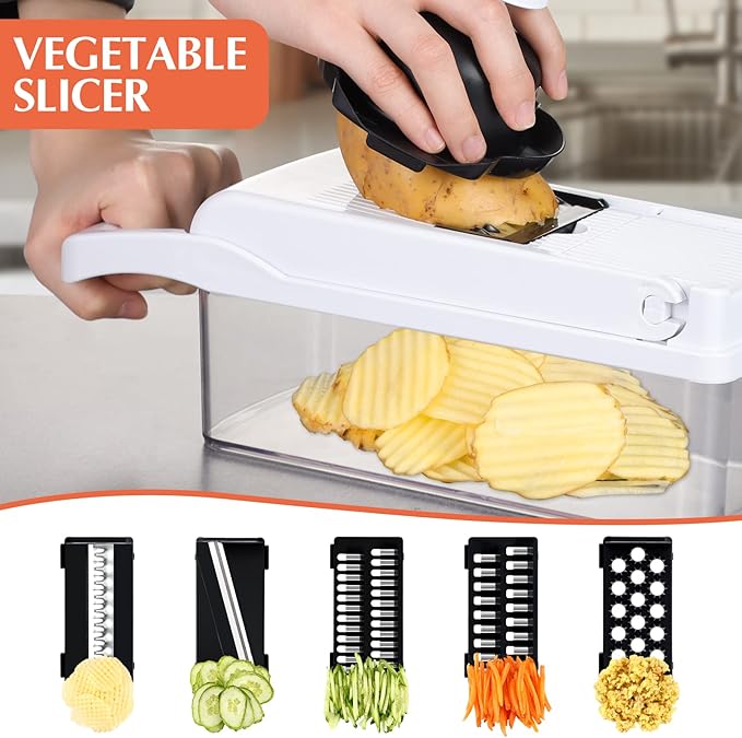 KEOUKE Vegetable Chopper 16in1 Veggie Chopper Slicer Cutter Food Dicer with Container Hand Guard Draining Basket, Pro White
