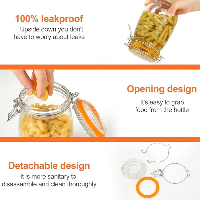 Wide Mouth Mason Jars, 4Pcs 32 oz Glass Jars with Airtight Lid Large Mason Canning Jars Clear Storage Canister Jars with Measurement Marks for Canning Flour Jam Jelly Coffee Sugar Beans