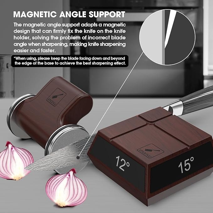 imarku Knife Sharpener, Professional Rolling Knife Sharpener with ABS Construction, 2 Diamond Discs & 4 Magnetic Angles (12°/13°/15°/20°) for All Kitchen Knife Set, Father's Day Gifts